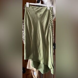 Micas Gorgeous Olive Green Asymmetrical Satin Skirt